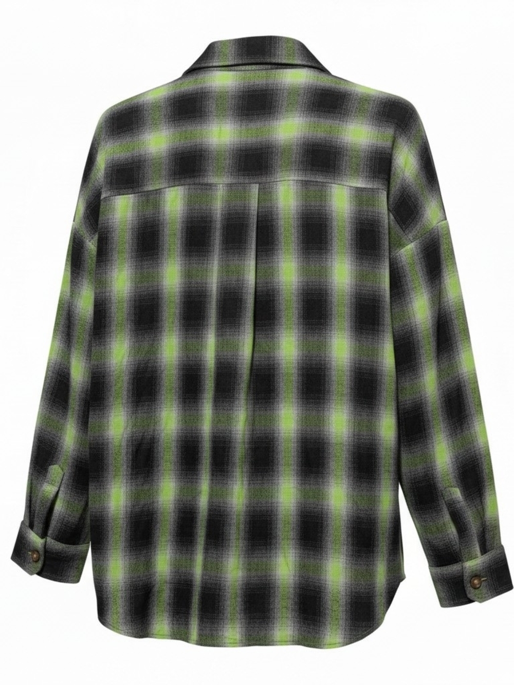 Fantaslook Plaid Button-Up Shirt in Black and Lime Green - Picture 3 of 7